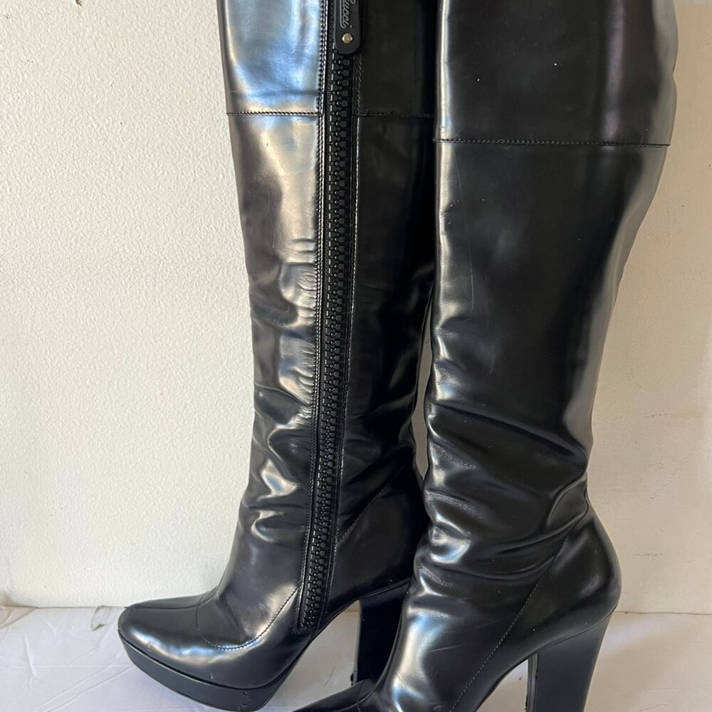 Y2K VINTAGE GUCCI PATENT LEATHER PLATFORM BOOTS SIZE 6 US - Picture 7 of 14